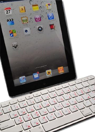 Adesivo de teclado em maçã árabe com letras vermelhas em fundo transparente para desktop, laptop e caderno