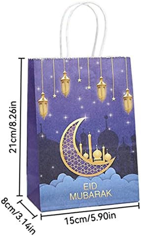 Presentes do Ramadã Kuyyfds, Eid Mubarak Gift Bags Kraft Paper Party Sacos Favoram bolsa Ramadan Decorações suprimentos 15pcs