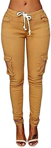 Calça de carga feminina de Andongnywell calça de ioga de ioga Pant slim fit com bolsos de muti calças longas