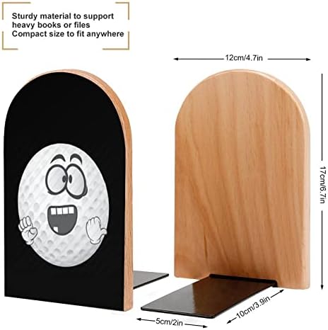 Golf Ball Smiley rosto de madeira bookend não deslize estante de estante de livros de livros de stand stand tits Decor 1 pares para