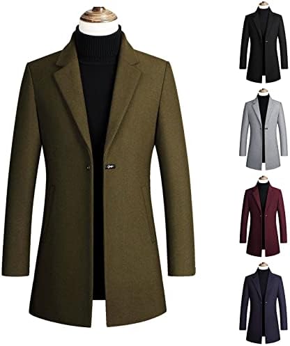 Casaco de trincheira masculina Long Lã sobretudo Cola de xale de colarinho sólido Slim Fit One Button Topcoat para festa de casamento