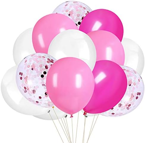 Balões brancos de confete rosa Thomtery, balões de látex de 50pcs de 12 polegadas para festa de aniversário, decorações