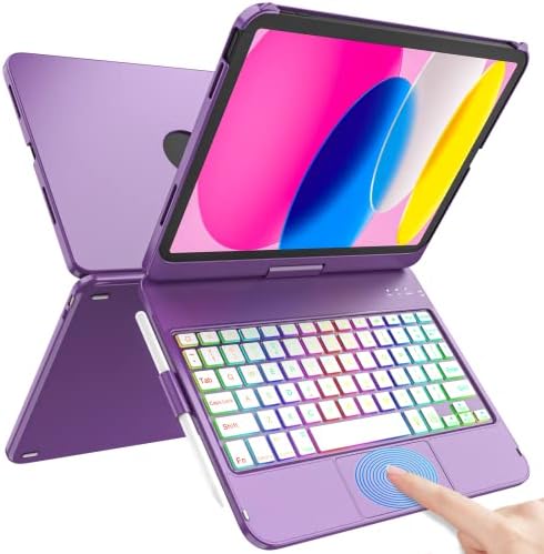 Hotlife iPad Case de 10ª geração com teclado ， Toque no teclado para iPad 10.9-10 Luz de fundo colorida, tampa de proteção