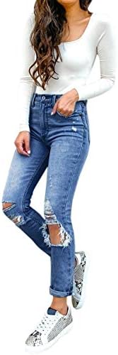 Jeans da moda jeans com bolsos casuais casuais casuais cintura rasgada ruptura do joelho skinny slim up calça jeans