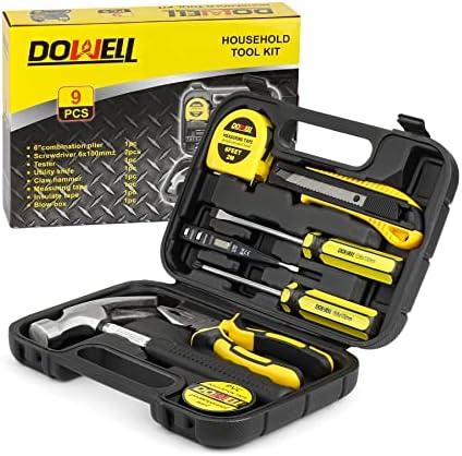 Dowell Small Homewner Tool Set 9 peças Kit de ferramentas para pequenas mãos domésticas com caixa de armazenamento de caixa de ferramentas plásticas