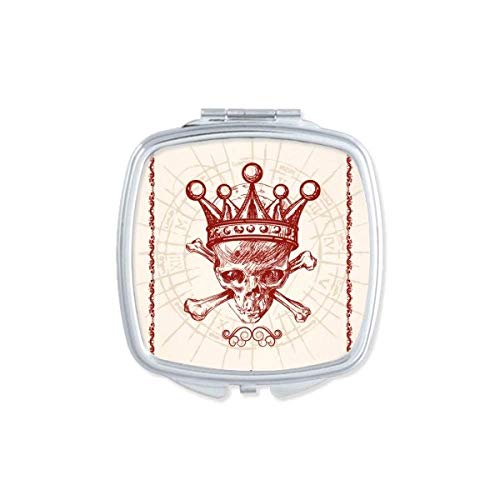 Diamantes Red Crown Skeleton Poker Padrão Espelho portátil de maquiagem de bolso compacto Vidro de dupla face