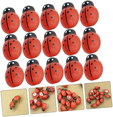 Stobok 500 pcs de madeira ladybug thumbtack vermelho empurre a madeira de desenho animado, metal