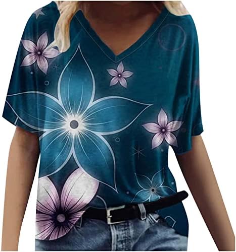 Tops de verão para mulheres de manga curta camisetas gráficas casuais sexy v pesco