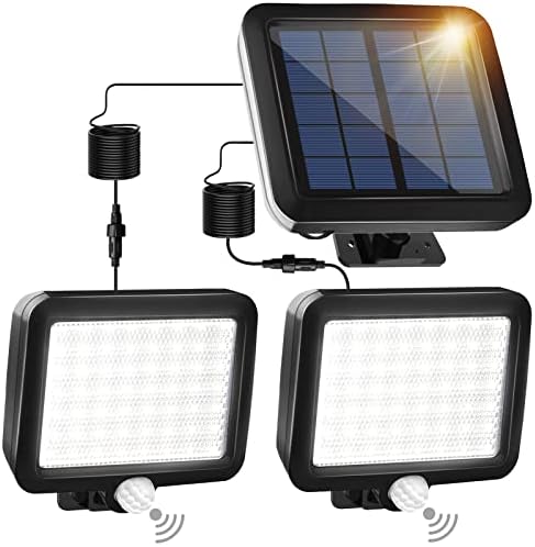 Luzes solares sensor de movimento interno externo, luzes de segurança solar com 56 lâmpadas duplas LED, 16,5 pés de