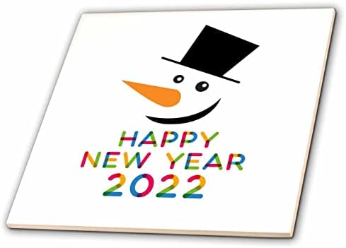 3drose boneco de neve engraçado em um topper preto. Texto colorido feliz ano novo 2022 - ladrilhos