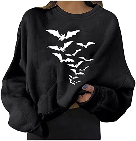 Moletom Sorto Zdfer para Mulheres Halloween Túnicas Impressas da Crewneck Blouses