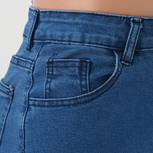 Jeans de fundo de sino em ruínas para mulheres jeans de cintura alta para mulheres, caça de sino elástica calça mamãe jean