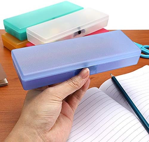 BTSKY 5 Pacote de plástico colorido Caixa de lápis de esboço Caixa de papelaria de plástico com fechamento Snap para