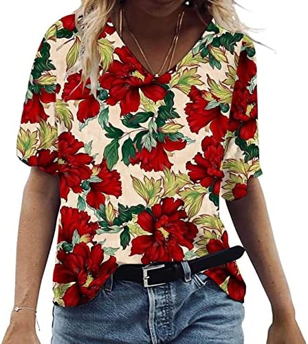 Tshirts firls estampa floral relaxada tops superdizes camisetas de manga curta V lounge de pescoço outono tshirts de verão é