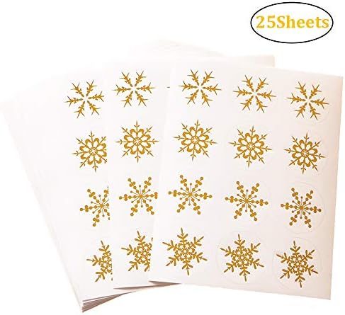 Conjunto de 300pcs, Snowflake Decorative Gold Circle Envelope Seds adesivos Autadensivos adesivos de vedação universal