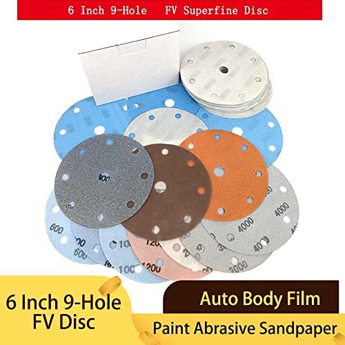 Lixa abrasiva de Zsblxhhjd 6 150mm 9 orifício FV Ultra Fine Wet/Dry Gancho e Loop Auto Corpo Film Wheel Paints, 600-4000