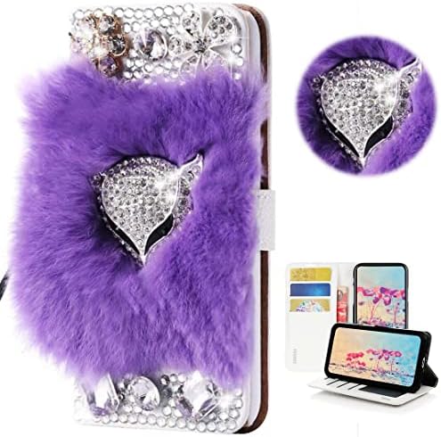 STENES BLING PALLET CHEP COMPATÍVEL com Google Pixel 5 Case - Stylish - 3D Luxury Fox Design Cover com protetor de tela e protetor de cabo - roxo