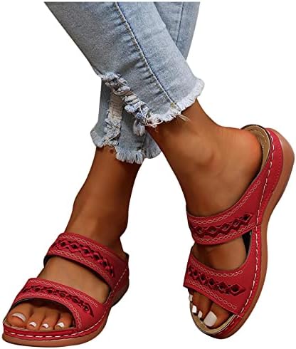 Slipper feminino Slipper Double Strap não desliza lâminas vintage sandálias casuais de verão arco de suporte slides