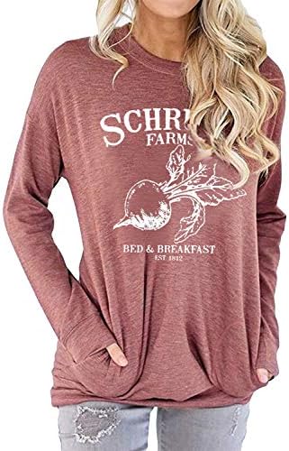 FEMLE SCHRUTE FARMS CLAMADA WOMENS A camiseta do escritório com camiseta gráfica de bolso engraçado