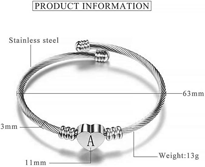 MZC Jewelry Letter Bracelet Bracelet Love Heart Bracelet Nome do alfabetinho Boletas de punho de mangueira para mulheres
