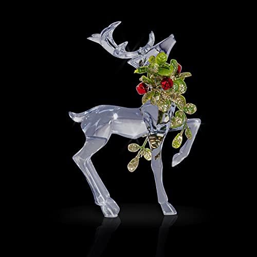 Ornatividade Ornamentos de renas de Natal acrílico - Férias de férias para festas estatuetas de veado de festa com visco verde e bagas vermelhas decorações de mesa de mesa de mesa - pacote de 2 pacote de 2