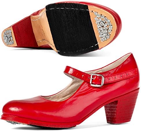 Colonial 225 feminino folclorico sapatos de dança de flamenco com unhas, calcanhar de 2,25 , vermelho