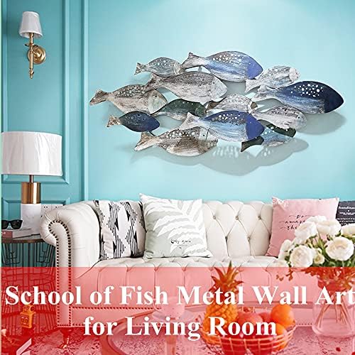 Decoração de parede de peixe de metal costeiro fmxymc, 50 x 20 escultura de parede de peixe 3D de 50 x 20, decoração de