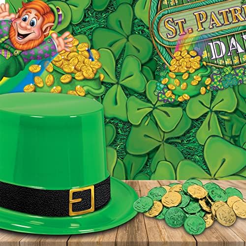 Beistle 40 peças plástico Lucky Leprechaun Shamrock em relevo moedas para suprimentos de decoração de festas felizes de St Patrick,