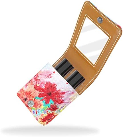Caixa de batom Oryuekan com espelho bolsa de maquiagem portátil fofa bolsa cosmética, pintura a óleo Spring Red Flowers Artistic