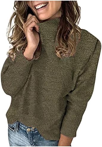 Suéteres femininos de cor sólida com gola alta da coloração de gola alta blusa de pullocolagem de pushing tampas