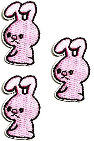 Verdadeiramente mini conjunto de ferro de coelho rosa em patch childrens desenho animado crachar apliques de roupas