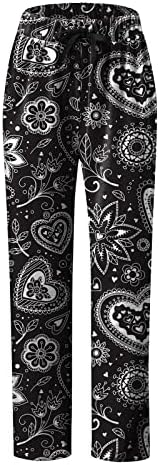 Calças confortáveis ​​de pijama para mulheres casuais na perna reta elástica calça palazzo confortável bloco colorido