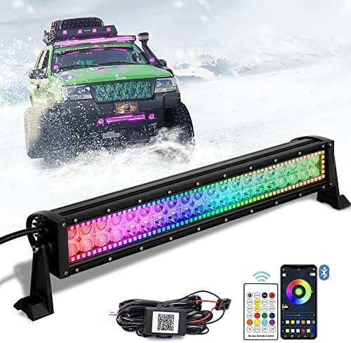 Nicoko 120W 20/22 polegadas retas barras de luz LED Offroad Driving App e remoto Impermeável RGB Multicolor RGB CHASING