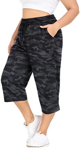 Foreyond plus size calças capréns para mulheres calças de ioga soltas com bolsos treporações de matéria de moletom