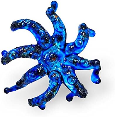 Witnystore minúsculo 1 Long Blue Octopus escuro sopro de vidro de vidro miniature boneca lula cristalina lâmpada de estatueta colecionável decoração