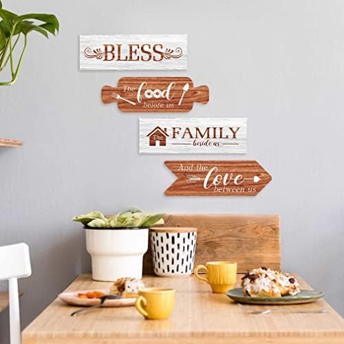 Lhiuem Vintage Kitchen Hang Wall Art, abençoe o sinal de comida da família, Conjunto de decoração de parede de cozinha da fazenda