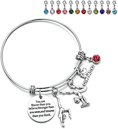 Miss Pink Gymnastics Gifts for Girls personalizados DIY I Love Gymnastics Bracelet com Birthstone Ginasta Charm