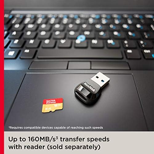 Sandisk 256 GB Extreme MicroSDXC UHS-I Memory Card com adaptador-até 160MB/S, C10, U3, V30, 4K, A2, Micro SD-SDSQXA1-256G-GN6MA