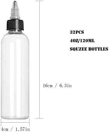 LIWEROTSA 32PACK 4 oz de garrafas de aperto de plástico com tampas de torção, garrafas vazias de dispensação de Boston, garrafas