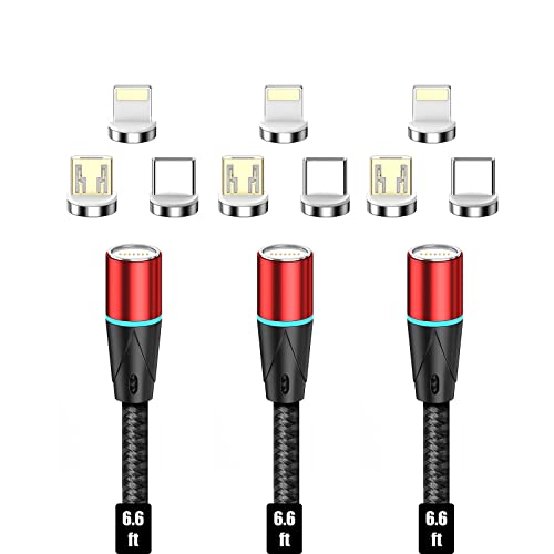 NetDot 3in1 Cabo de carregamento magnético de carregamento rápido, Gen12 6 pacote máximo de carregador de telefone magnético Max 18W e carregador magnético de transferência de dados para micro USB, USB-C/Tipo C e I-Produto