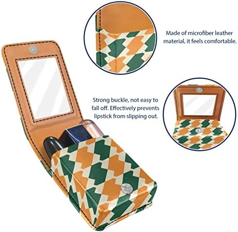 Caixa de batom de Oryuekan com espelho bolsa de maquiagem portátil fofa, bolsa cosmética, moderno abstrato desenho animado Houndstooth Green Orange