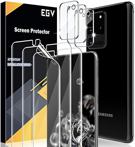 EGV 5PACK 2PCS Protetor de tela TPU flexível + 3pcs Lens de câmera de vidro temperado Protetor compatível para Samsung Galaxy S20 Ultra 6,9 polegadas, ferramenta de posicionamento, impressão digital, livre de bolhas