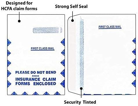 Grandes envelopes de segurança, para reivindicação de seguro HCFA-1508, formulários CMS-1500, fechamento auto-ereto, ~ envelope da janela direita ~ 9 x 13 pacote de 100