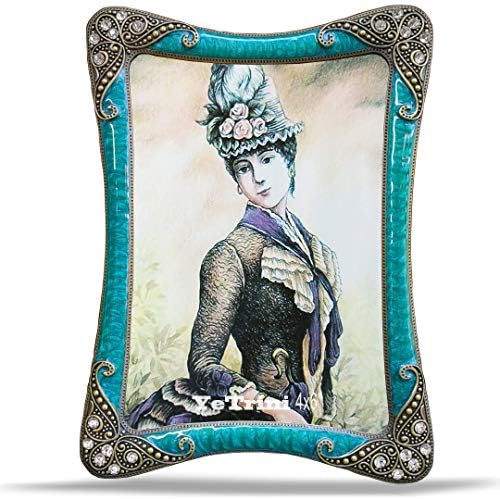 Yetrini Vintage Picture Frame 4x6 Luxo exclusivo ornamentado ornamentado antigo metal molduras de vidro HD para desktop, elegante estilo retrô europeu, exibição horizontal ou vertical, perfeita para casamento