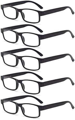 Óculos de leitura de 5 pacotes de autojouls, óculos de leitores de dobradiça de primavera para homens e mulheres, óculos de computador