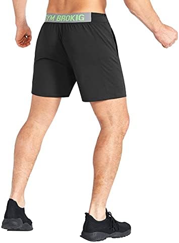 Brokig Men's Lightweight Gym Shorts, Bodybuilding Shorts de exercícios atléticos de corrida rápida para homens com bolsos