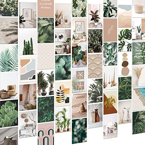 Kit estético de colagem de parede de plantas verdes Boho, kit de colagem de parede de foto vintage - um conjunto contém 50 folhas de