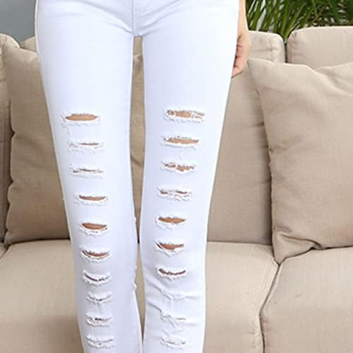 Jeans rasgados para mulheres de cintura média de cintura