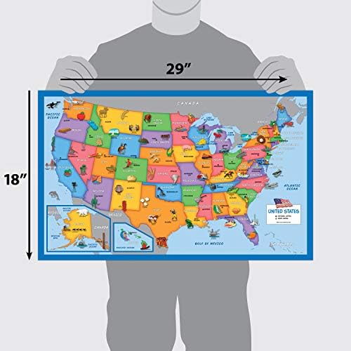 3 pacote - mapa do mundo ilustrado e mapa dos EUA para crianças + pôster do mapa do mundo [Blue Ocean]