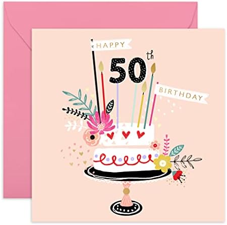 Central 23 - Cartão fofo de 50 anos para mulheres - 'Feliz 50º aniversário' - cartão de aniversário doce para ela - quinquagésimo